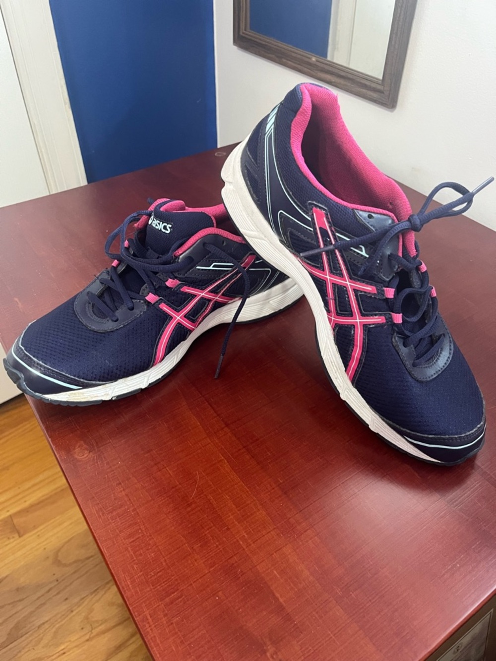 ASICS gel quick walk sneakers size 9.5 navy with pink comfortable footbed
